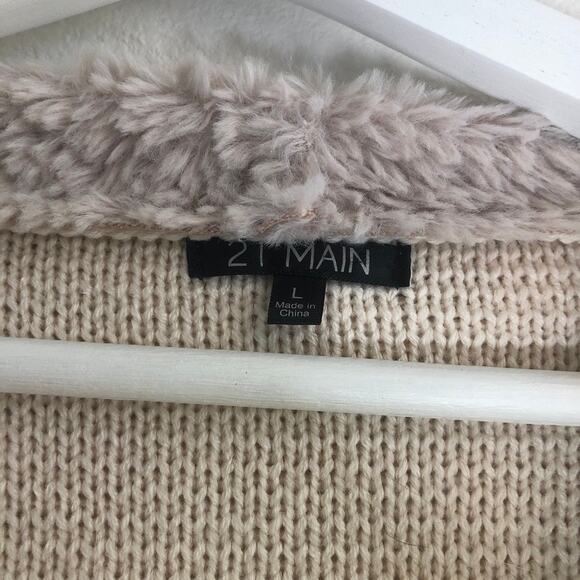 21 Main faux fur suede collared knit cream cardigan jacket large - Picture 3 of 3